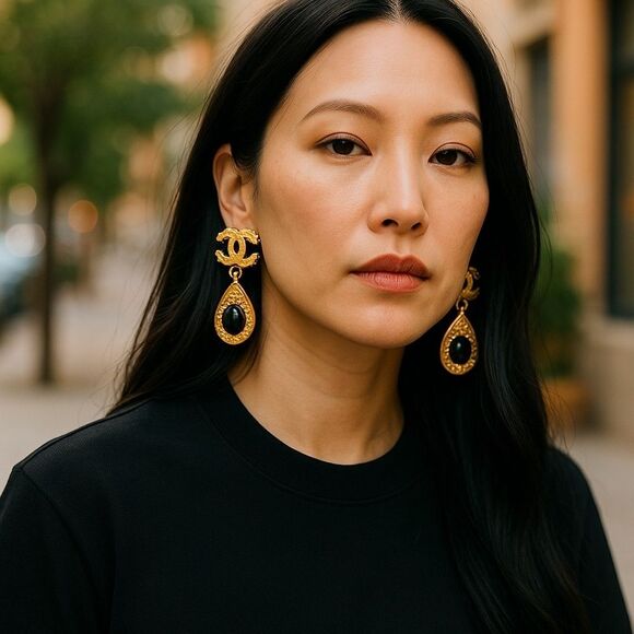 Chanel
Black Gripoix Glass and Gold Metal Grapevine CC Earrings - Picture 2 of 7